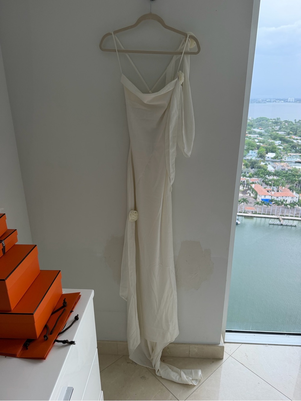 Bridal White Cream Slip Dress with Draped Detail